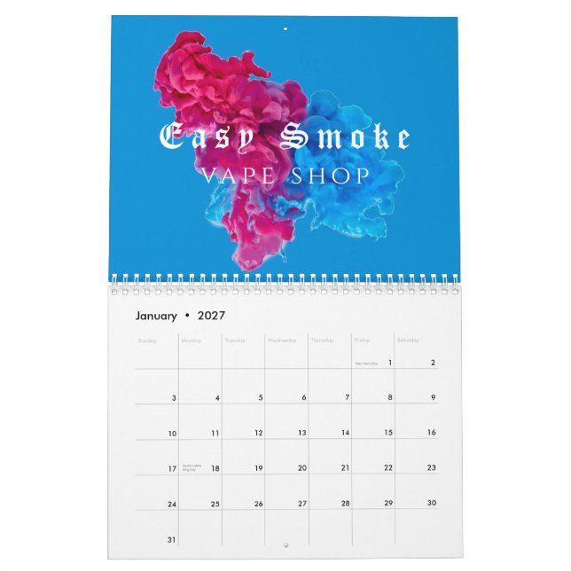 Calendario Blue Red Smoke Vape Shop (Jan 2027)