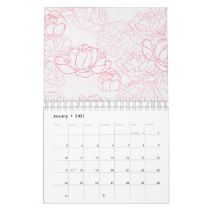 Calendario Boceto de peonías Flor delicada Flor preciosa