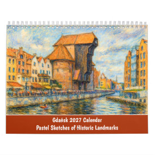 Calendario Bocetos pastel de monumentos históricos de Gdansk