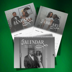 Calendario Boda elegante moderna 2026 14 fotos recién casados