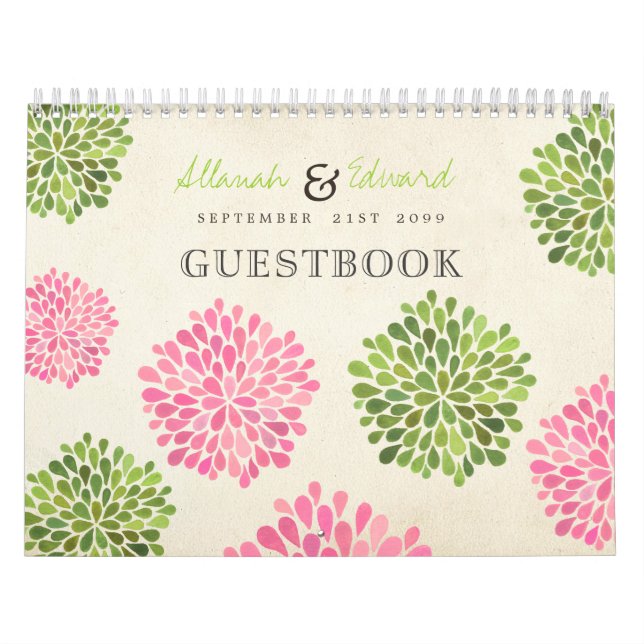 Calendario Boda rosa y verde - Libro de invitados de fotograf (Tapa)