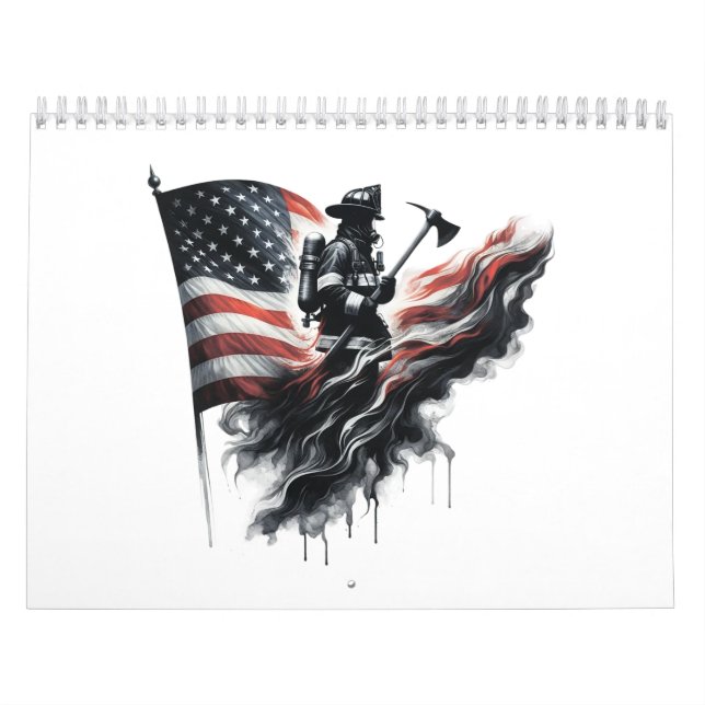 Calendario Bombero americano. Bandera de los Estados Unidos. (Tapa)
