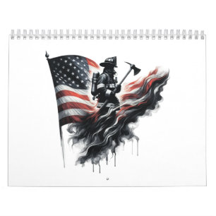 Calendario Bombero americano. Bandera de los Estados Unidos.