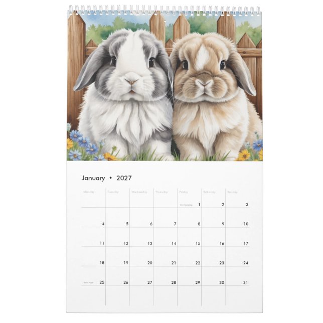 Calendario Bonitos conejos de conejo (Jan 2027)