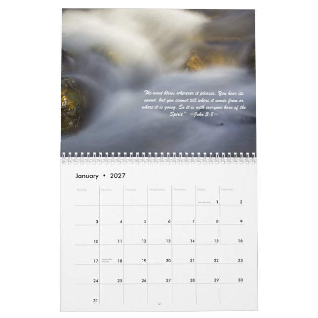 Calendario borroso de la escritura del agua (Jan 2027)