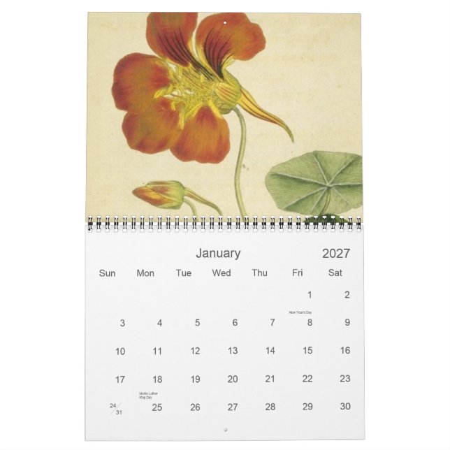 Calendario Botánico Antiguo (Jan 2027)