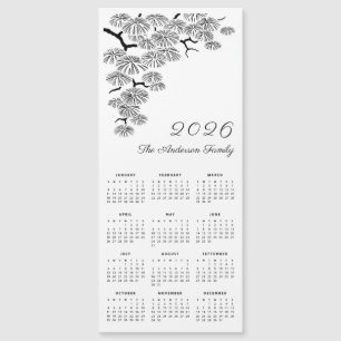 Calendario Botánico de Rama de Pino Blanco Negro 2