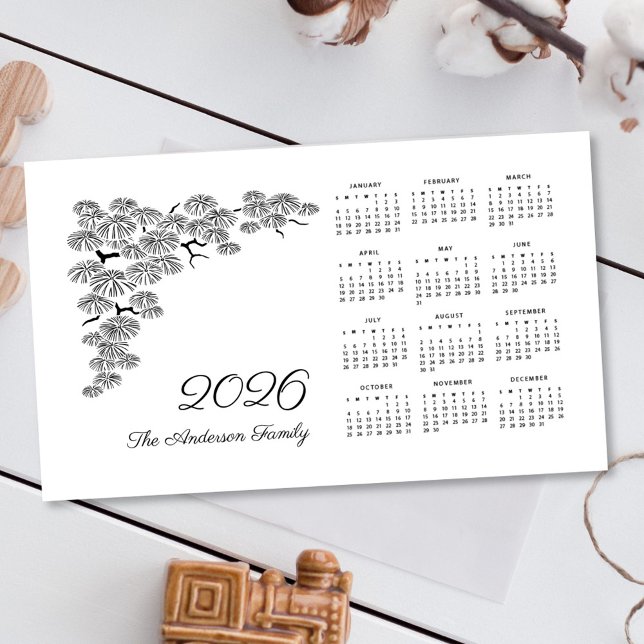 Calendario Botánico de Rama de Pino Blanco Negro 2 (Subido por el creador)