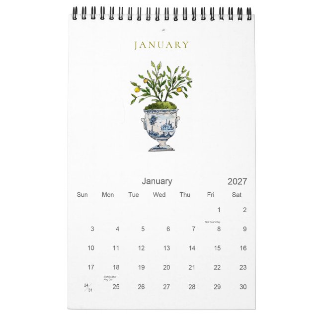 Calendario Botánico Elegante de Acuarela 2026 (Jan 2027)