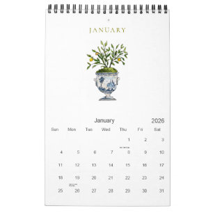 Calendario Botánico Elegante de Acuarela 2026