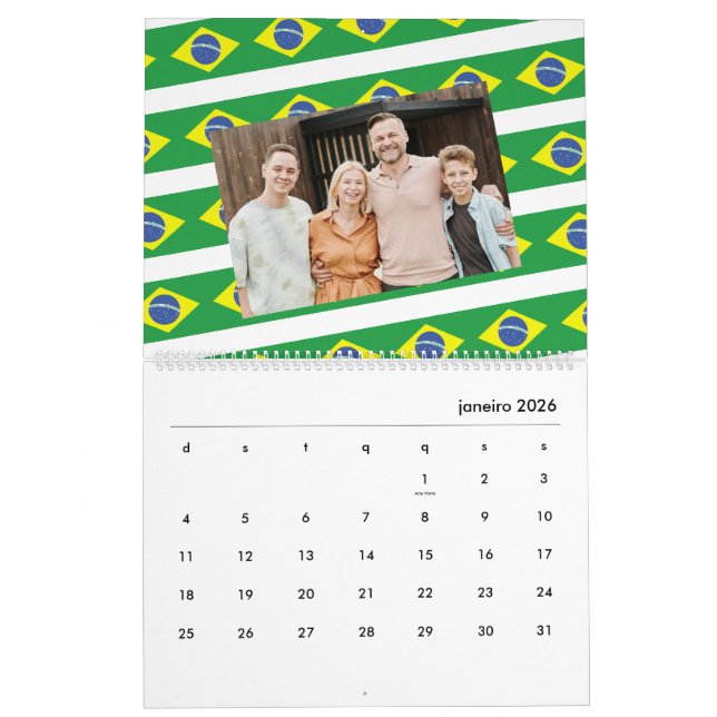 Calendario Brasil | Añadir tu foto bandera brasileña 2026 (Jan 2026)