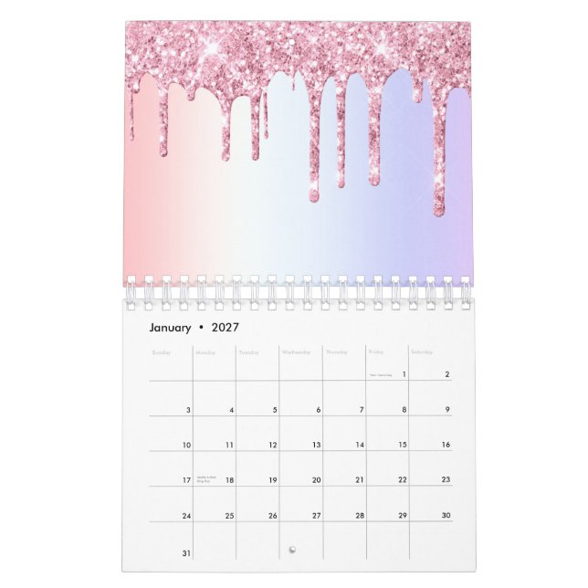 Calendario Brillantes tonos pastel de arcoiris Unicornio (Jan 2027)