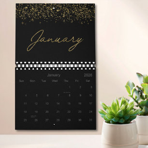 Calendario Brillo negro y dorado Elegante escritura moderna 2