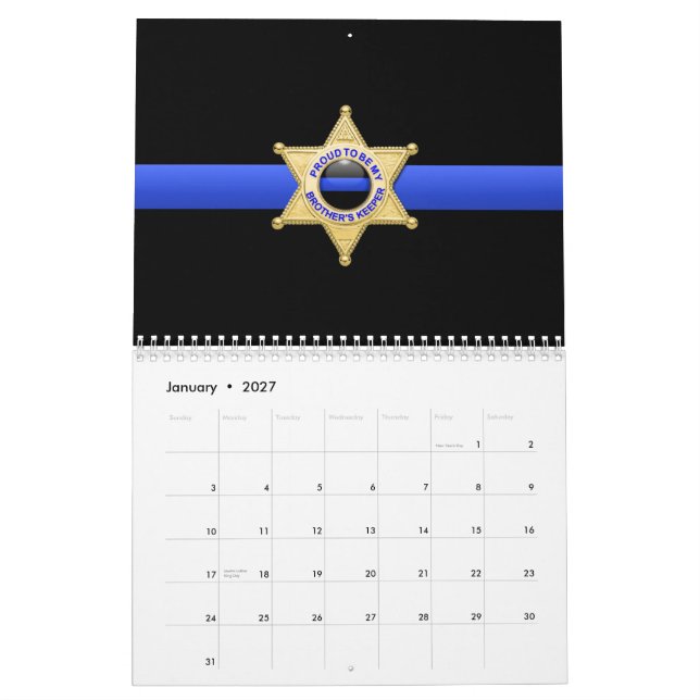 Calendario Brothers Keeper Badge Thin Blue Line Calendar (Jan 2027)