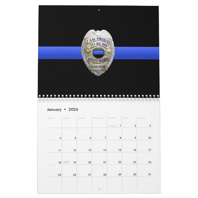 Calendario Brothers Keeper Badge Thin Blue Line Calendar (Jan 2026)
