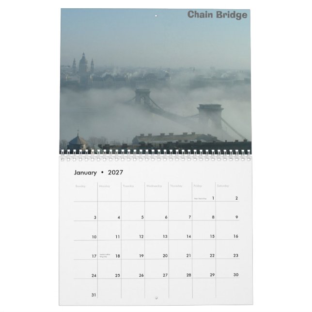 Calendario Budapest y el Danubio (Jan 2027)