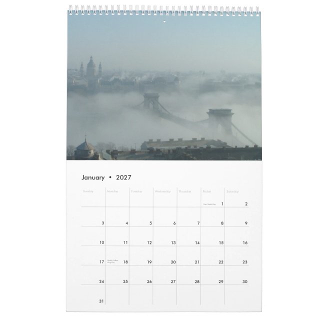 Calendario Budapest y el Danubio (Jan 2027)