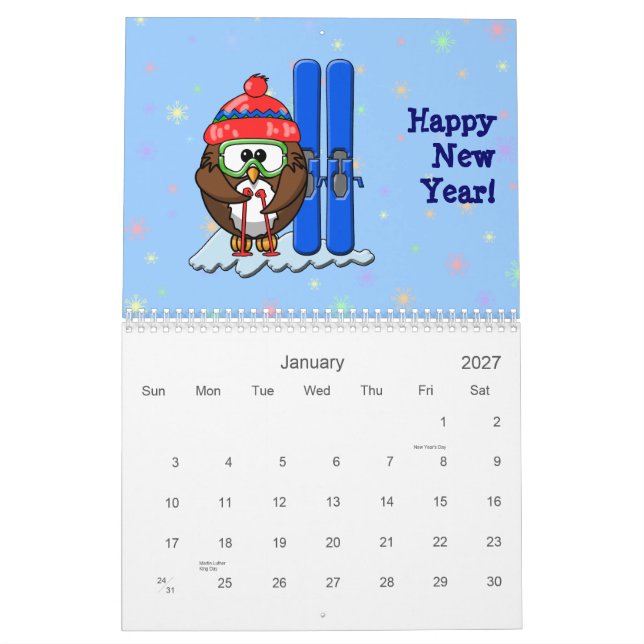 Calendario búho 2014 diferente (Jan 2027)