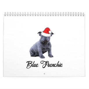 Calendario Bulldog azul francés Santa Hat