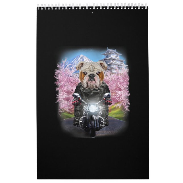 Calendario Bulldog Inglés En Motocicleta En Sakura Japonés (Tapa)