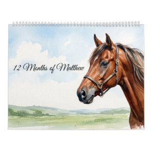 Calendario Caballos acuarela y versículos de la Biblia Mateo
