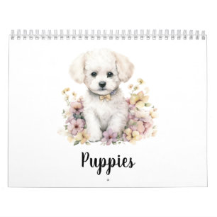 Calendario Cachorro con color de agua de flores