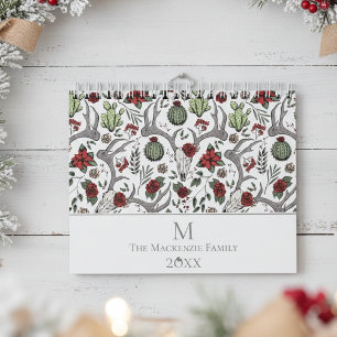 Calendario Cactus, navidades Rosas de cráneo de reno floral