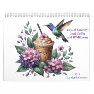 Calendario Café helado y flores silvestres acuarela Art 2025