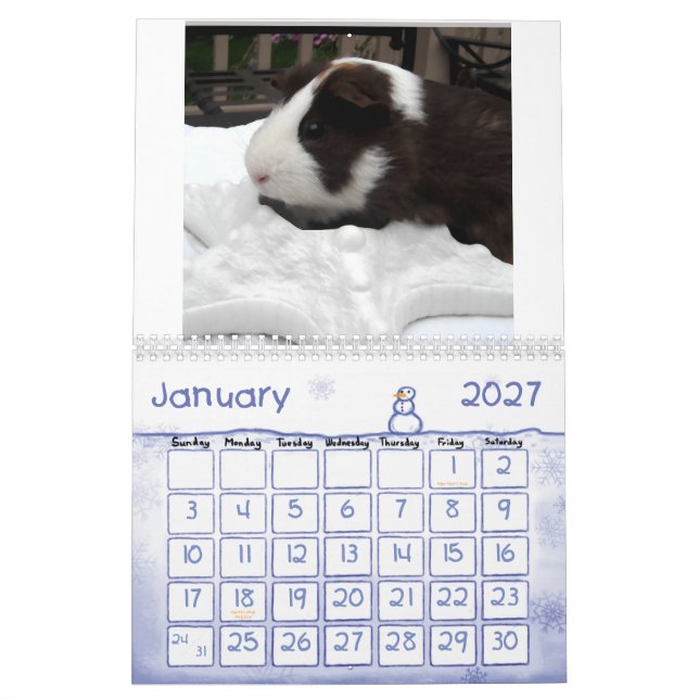 Calendario Calander del conejillo de Indias (Jan 2027)
