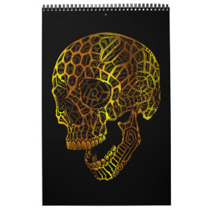 Calendario Calavera geométrica con patrones intrincados