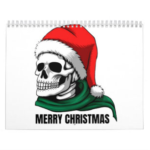 Calendario Calavera gótica de Navidad con sombrero de Santa –