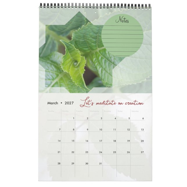 Calendario Calendrier Dieu méditation jardin : étoile & notes (Mar 2027)