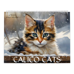 Calendario Calico Cats Watercolor Art 12-Mes 2024