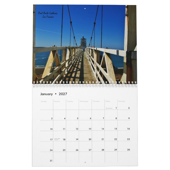 Calendario California en color (Jan 2027)