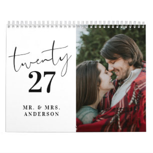 Calendario Caligrafía de guión moderno foto de recién casados