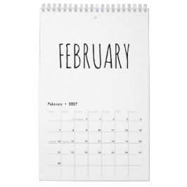Calendario Caligrafía de guión simple en blanco y negro