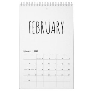 Calendario Caligrafía de guión simple en blanco y negro