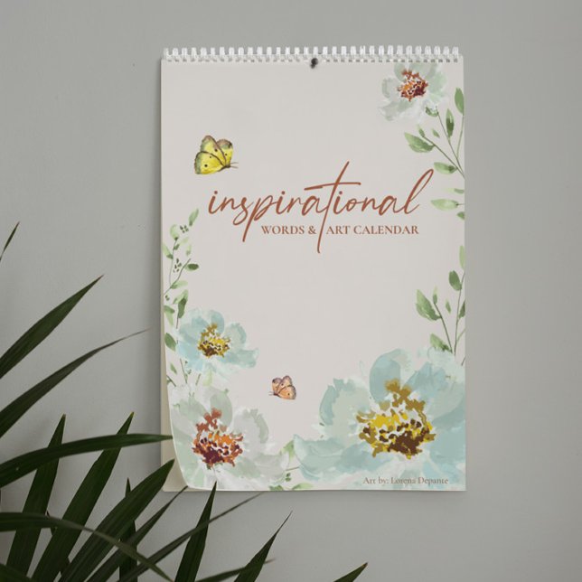 Calendario Canadiense 2026 Inspiradoras palabras Watercolor A (Canadian 12 month artist calendar with watercolor botanicals and inspirational words.)