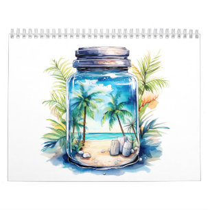 Calendario Capa de mar y coco en un frasco de vidrio