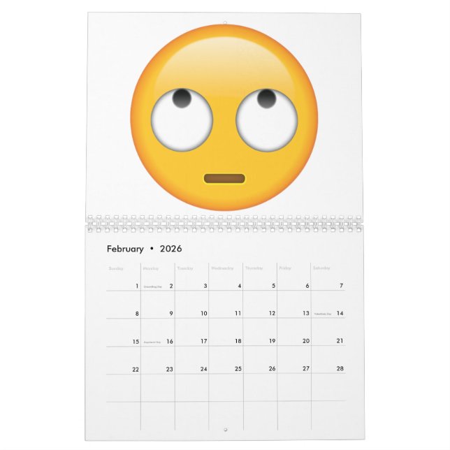 Calendario Cara con ojos rollos - Emoji (Feb 2026)