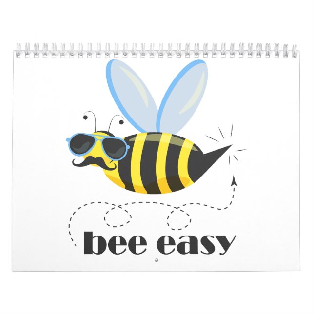 Calendario Carácter de abeja con gafas de sol bigote Bee Fáci (Tapa)