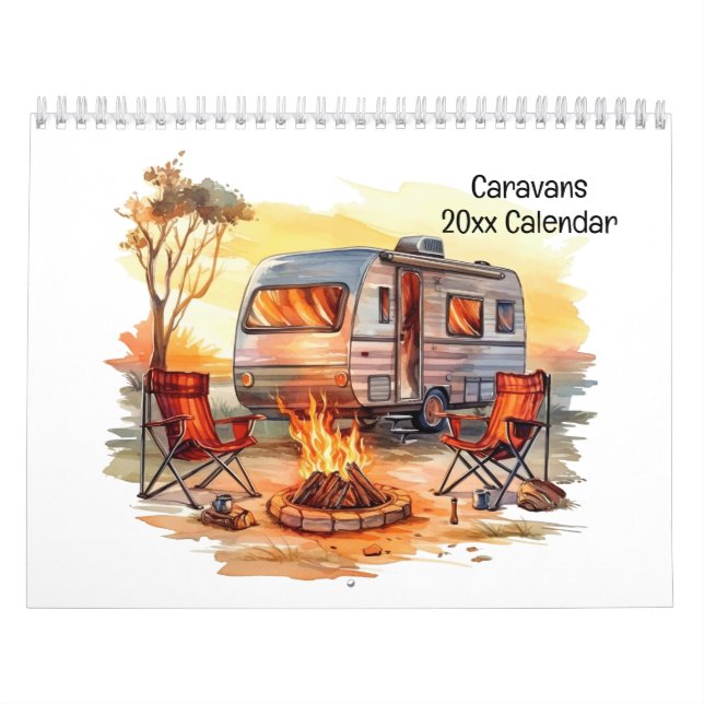 Calendario Caravanas de estilo acuático divertido retro (Tapa)