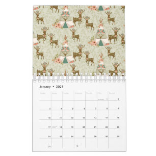 Calendario Carpa Tipi Cuernos de Reno Flores Rosas Natural