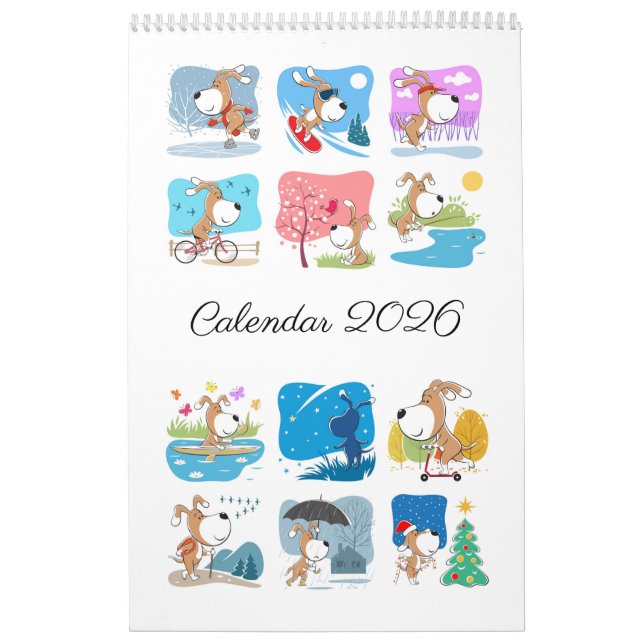 Calendario Cartoon Funny Cute Puppy Dog Lover 2026 (Tapa)