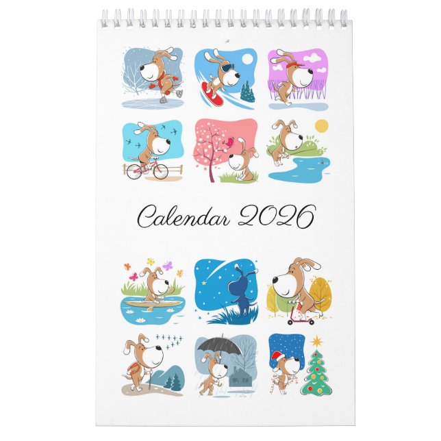 Calendario Cartoon Funny Cute Puppy Dog Lover 2026 (Tapa)