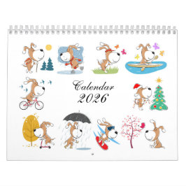 Calendario Cartoon Funny Cute Puppy Dog Lover 2026 Calendar