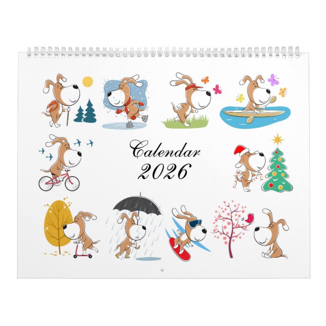 Calendario Cartoon Funny Cute Puppy Dog Lover 2026 Calendar (Tapa)