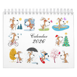 Calendario Cartoon Funny Cute Puppy Dog Lover 2026 Calendar
