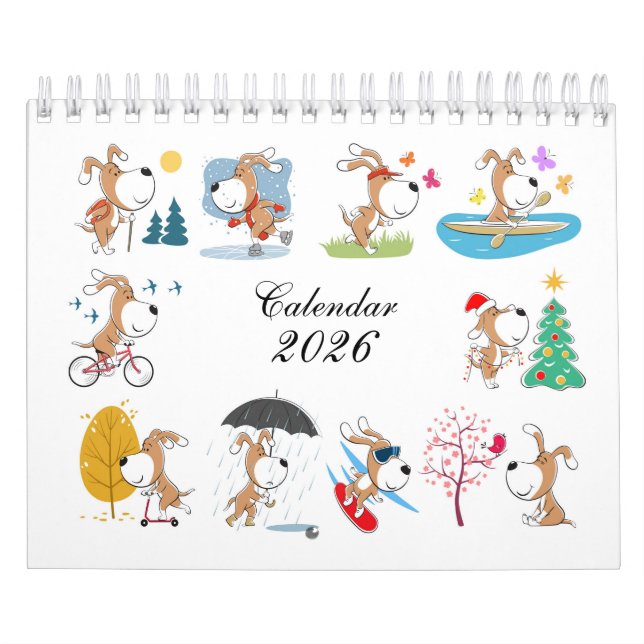Calendario Cartoon Funny Cute Puppy Dog Lover 2026 Calendar (Tapa)