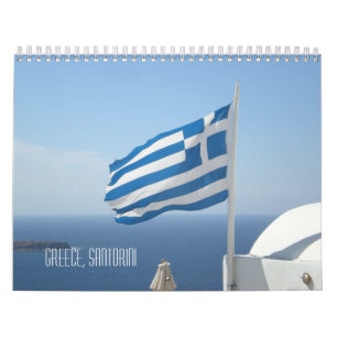 Calendario Casa Blanca azul hermosa del mar de Grecia